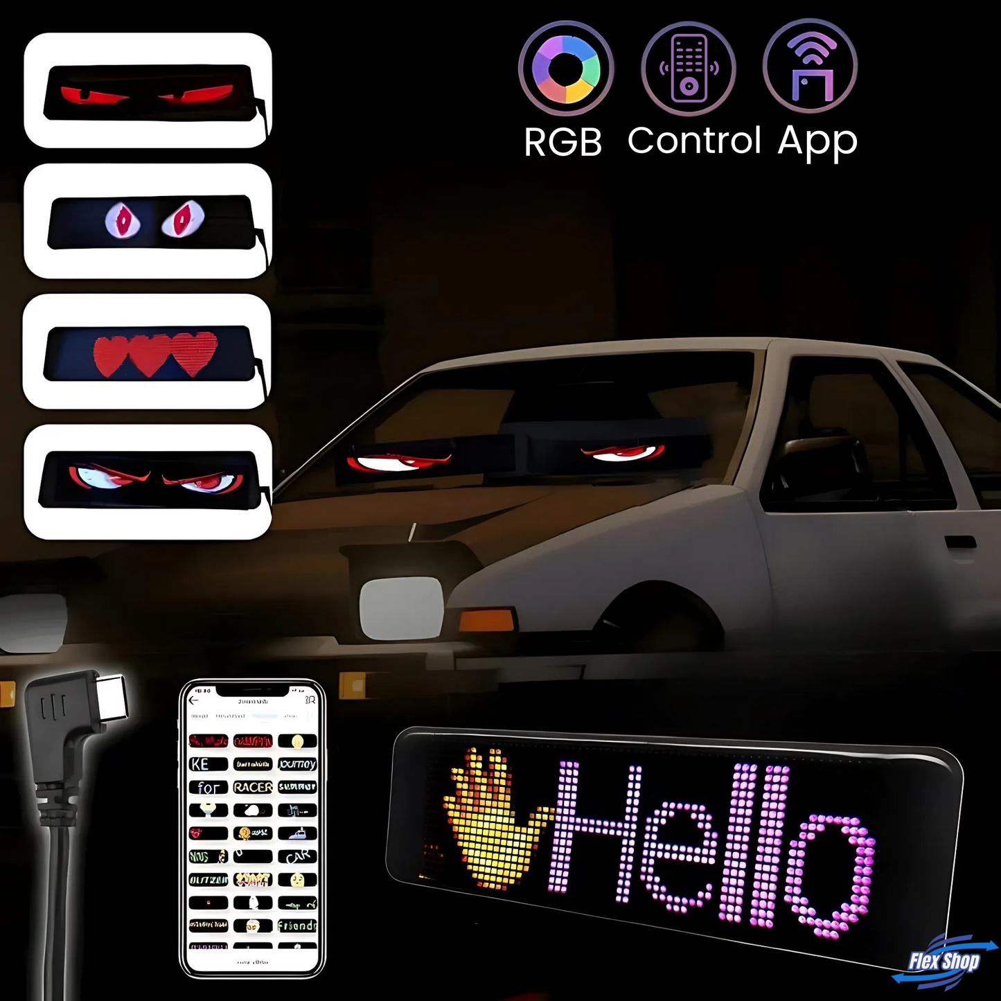 Pantalla LED RGB para Auto Ojos Personalizable Flexshop®