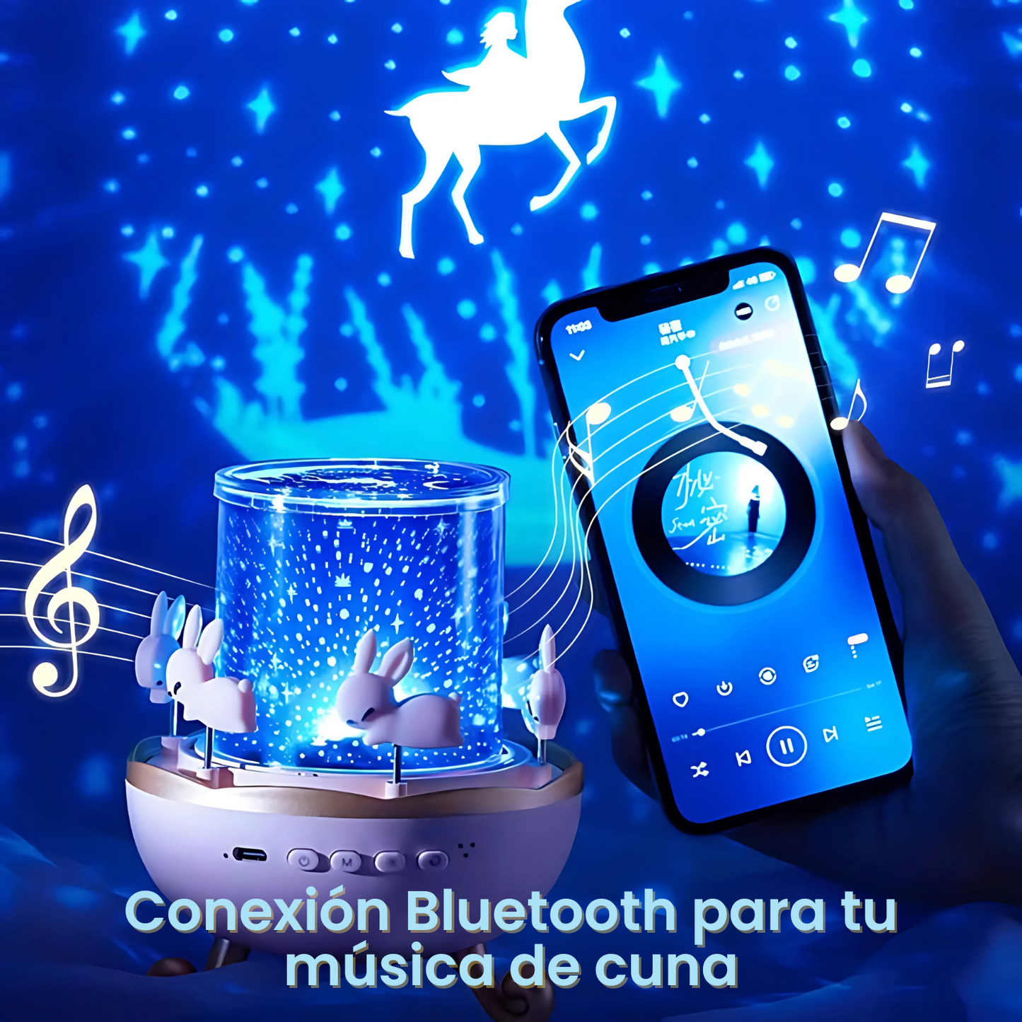 Proyector Carrousel para Niños y Niñas Figuras Parlante FlexAura®