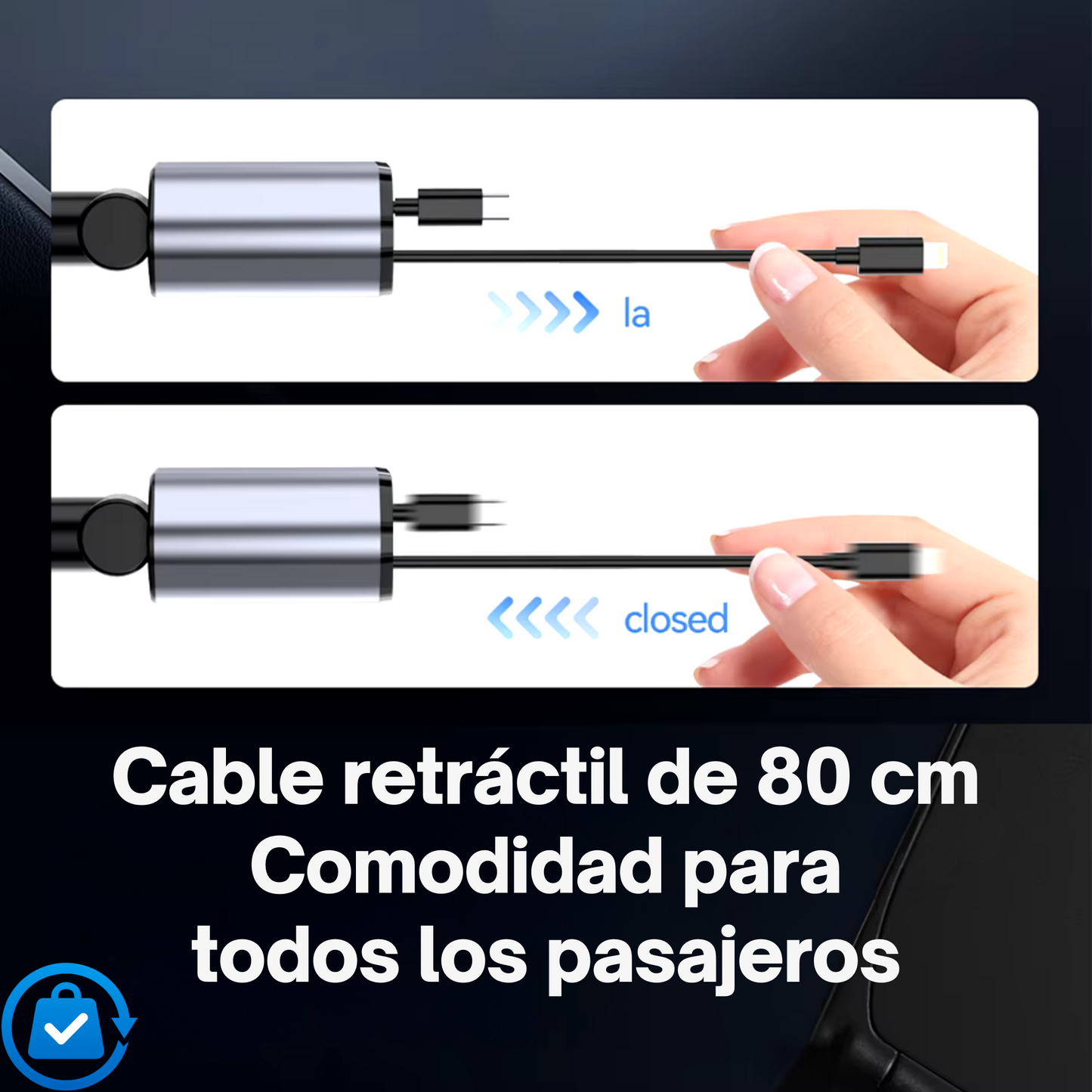 Cargador Rapido con Cable Retráctil 4 en 1 para Auto + Soporte Gratis