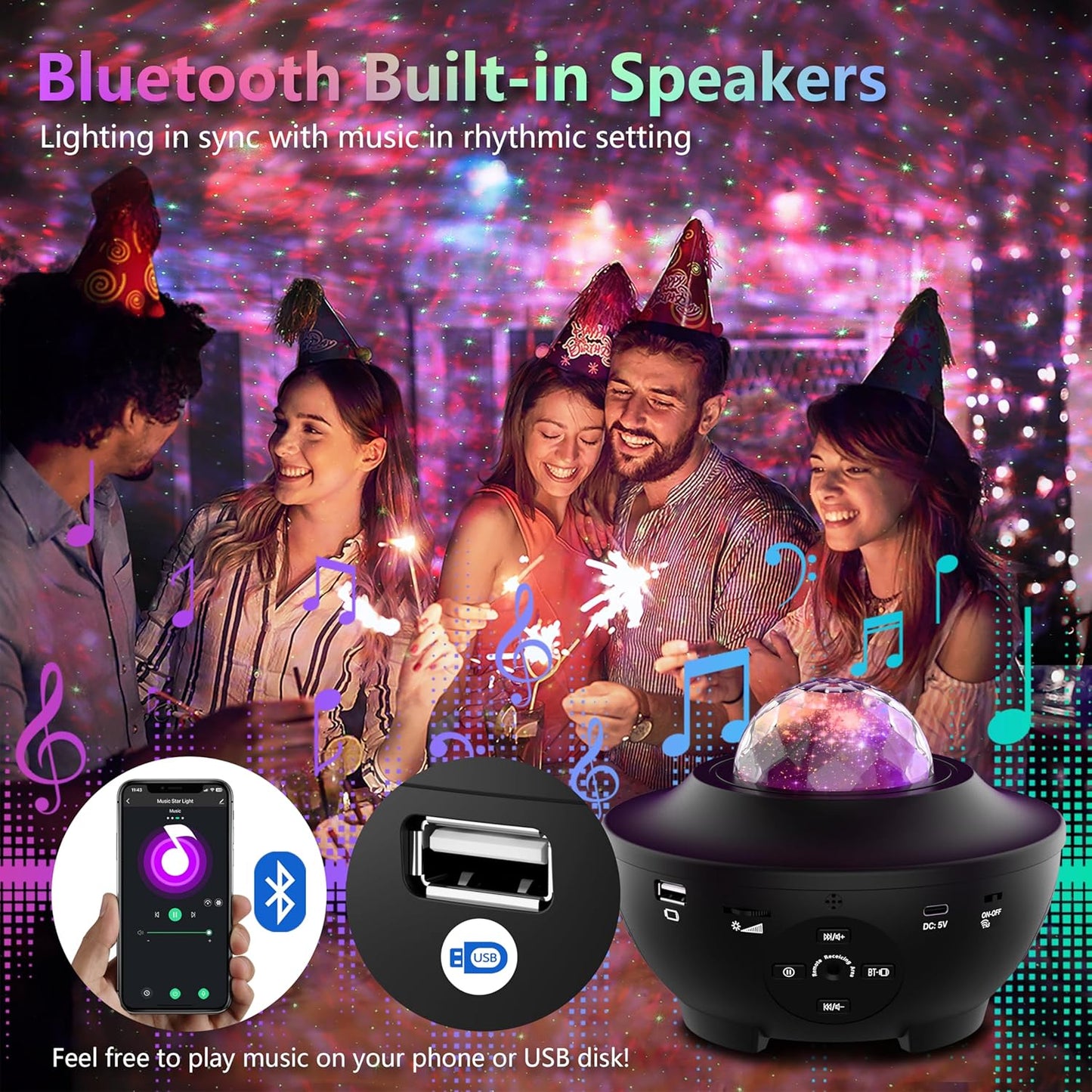 Proyector Galaxia con Parlante Bluetooth FlexAura®