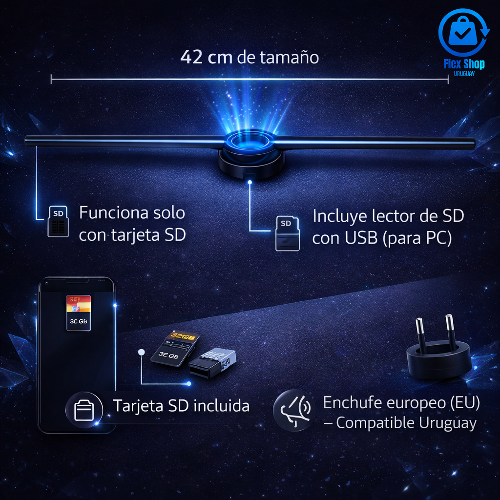 Proyector Ventilador Holograma 3D Personalizable