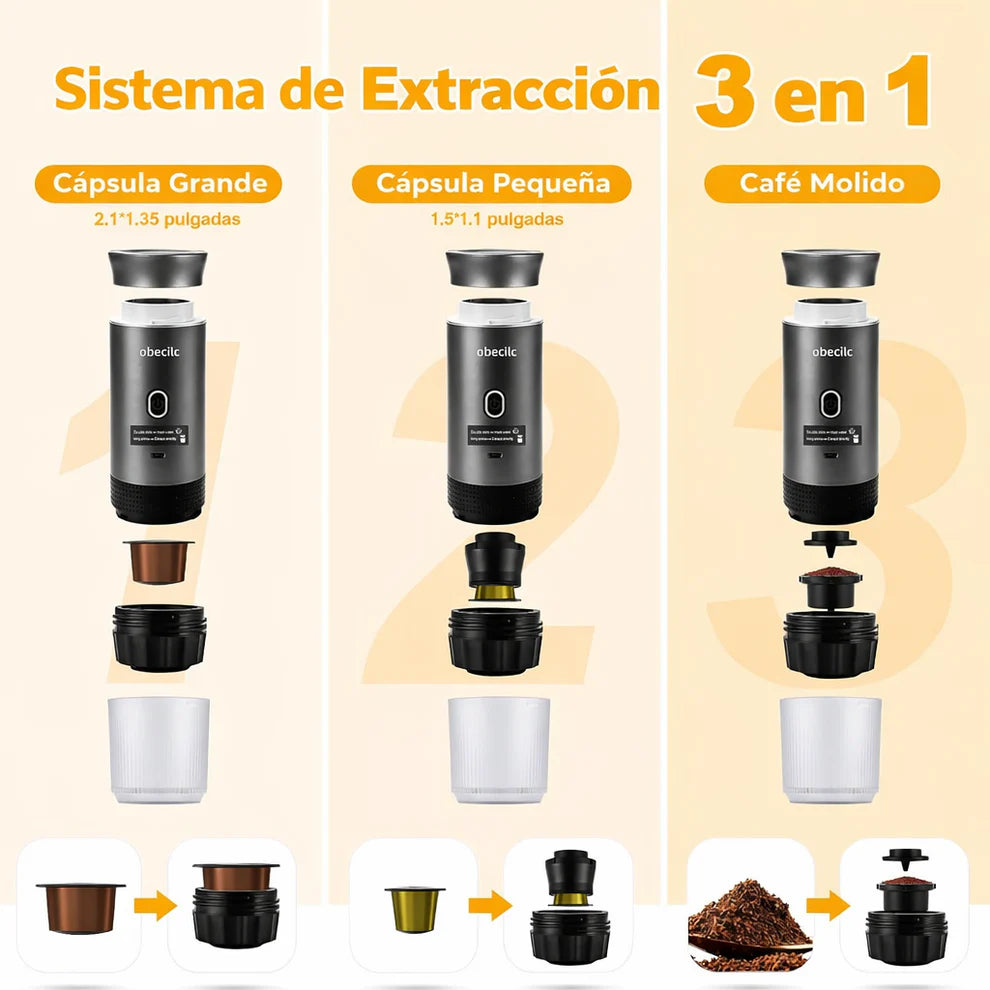 Cafetera Portátil Espresso 3 En 1 Cápsulas Café Molido