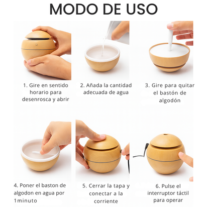 Humidificador Ultrasonico Vaporizador Madera FlexAura® + Aceites Esenciales