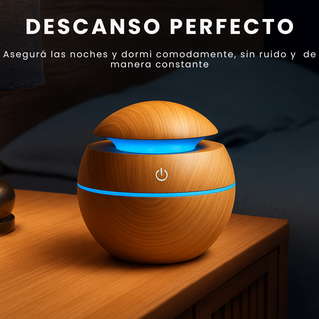 Humidificador Ultrasonico Vaporizador Madera FlexAura® + Aceites Esenciales