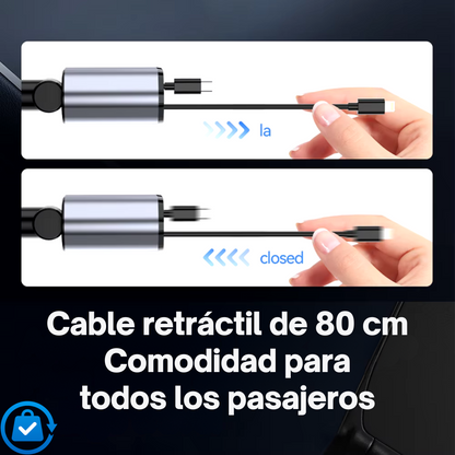 Cargador Rapido con Cable Retráctil 4 en 1 para Auto + Soporte Gratis