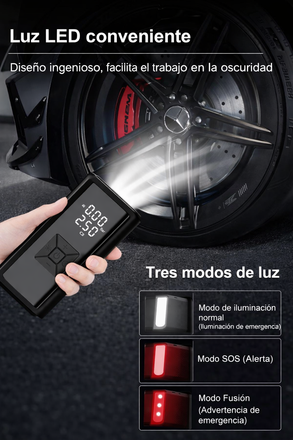Inflador Universal Compresor Auto Moto Pelotas Recargable USB con Linterna