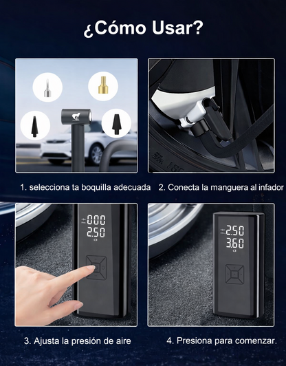 Inflador Universal Compresor Auto Moto Pelotas Recargable USB con Linterna