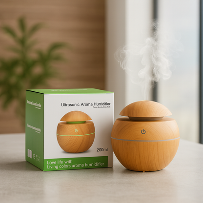 Humidificador Ultrasonico Vaporizador Madera FlexAura® + Aceites Esenciales