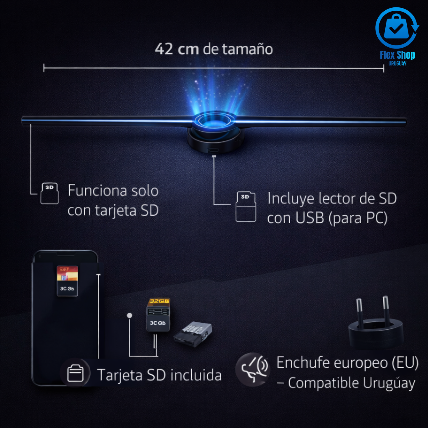 Proyector Ventilador Holograma 3D Personalizable