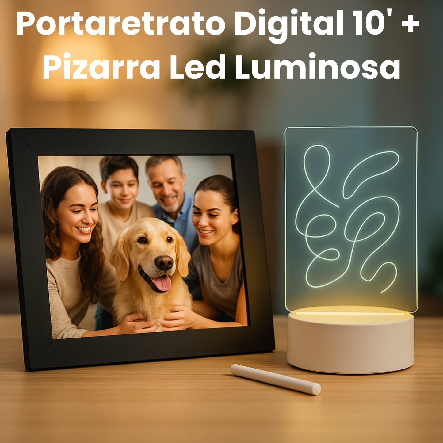 Portaretrato Marco Digital 10.1'' Wifi Tactil + Pizarra Led 3D Regalo