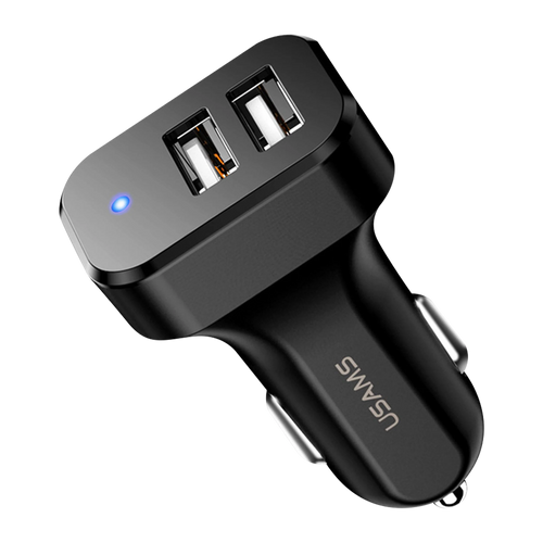 Cargador Auto 2 USB 2.1A Negro USAMS