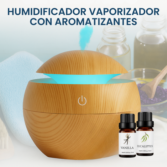 Humidificador Ultrasonico Vaporizador Madera FlexAura® + Aceites Esenciales